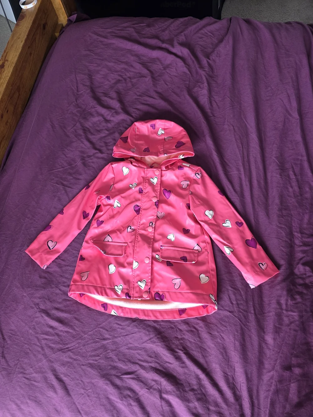 Joe Fresh Bright Pink Heart-Print Hooded Raincoat
